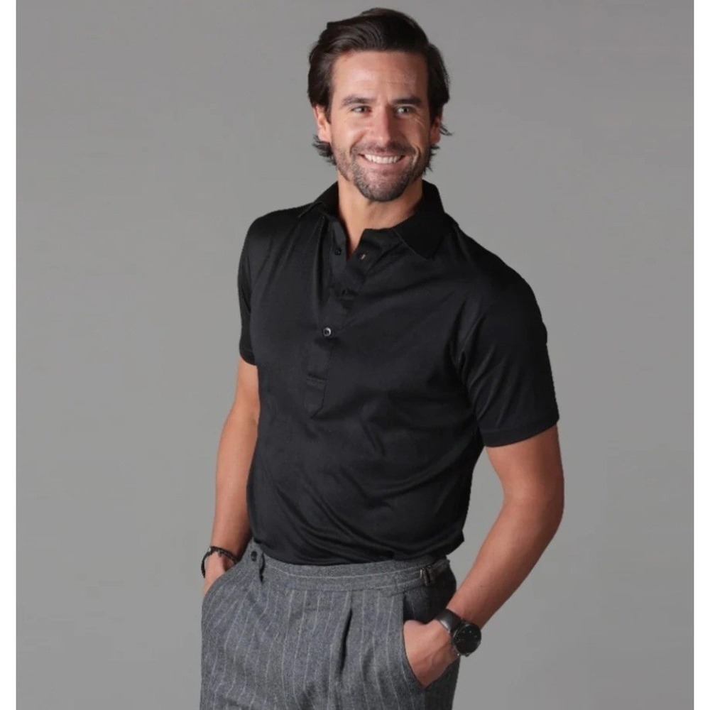 NWOT Collars and Co Semi-Spread Collar Polo Black Large Short Sleeve